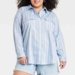 NWT Ava & Viv Light Blue Striped Casual Shirt Size 3X